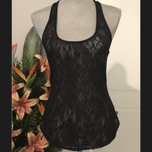 Fabletics racerback tank black lace mesh